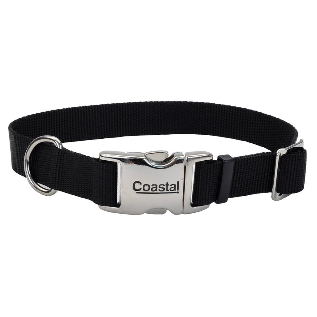 Coastal Pet Titan Metal Buckle Adjustable Nylon Dog Collar, Black, 1" x 18-26"