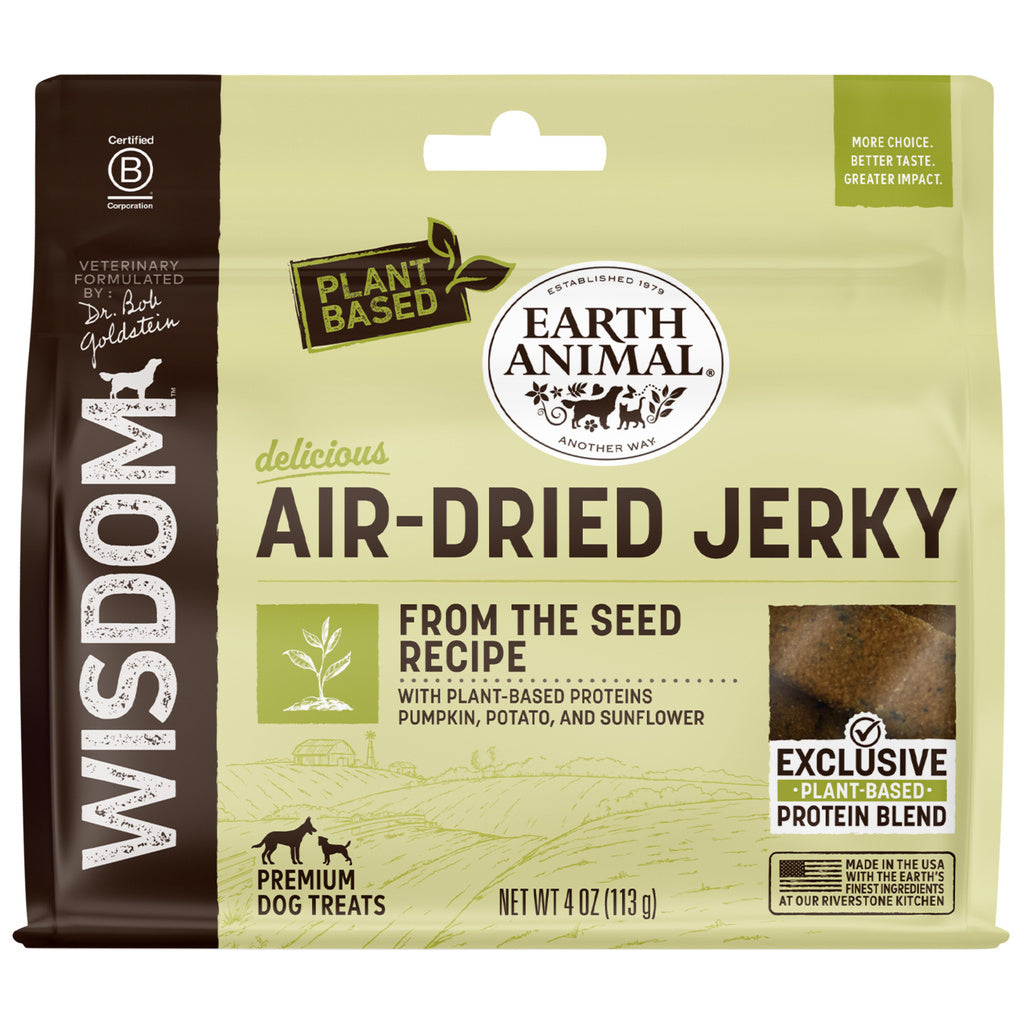 Earth Animal Wisdom Air-Dried Jerky From the Seed Recipe Dog Treats - 4 oz Plant-Based Jerky