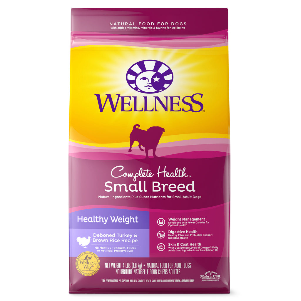 Wellness Complete Health Small Breed Healthy Weight Dog Food, Turkey & Rice, 4 lb
