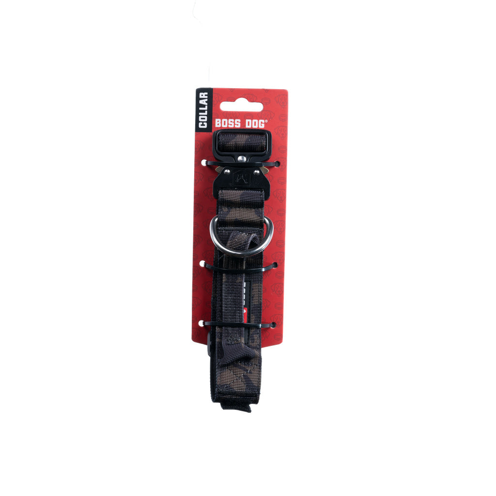 Boss Dog Tactical Dog Collar, Large 17-22", Black Camo, 1.5" Wide, Adjustable