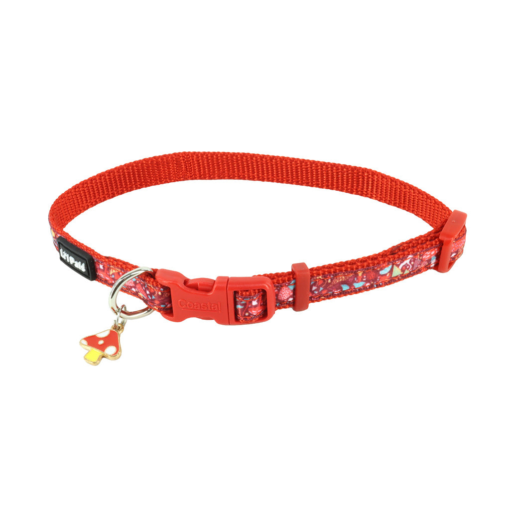 Li'l Pals Charming Ribbon Overlay Dog Collar - Lil Mushrooms - Petite Small Dog - 3/8" x 8-12"