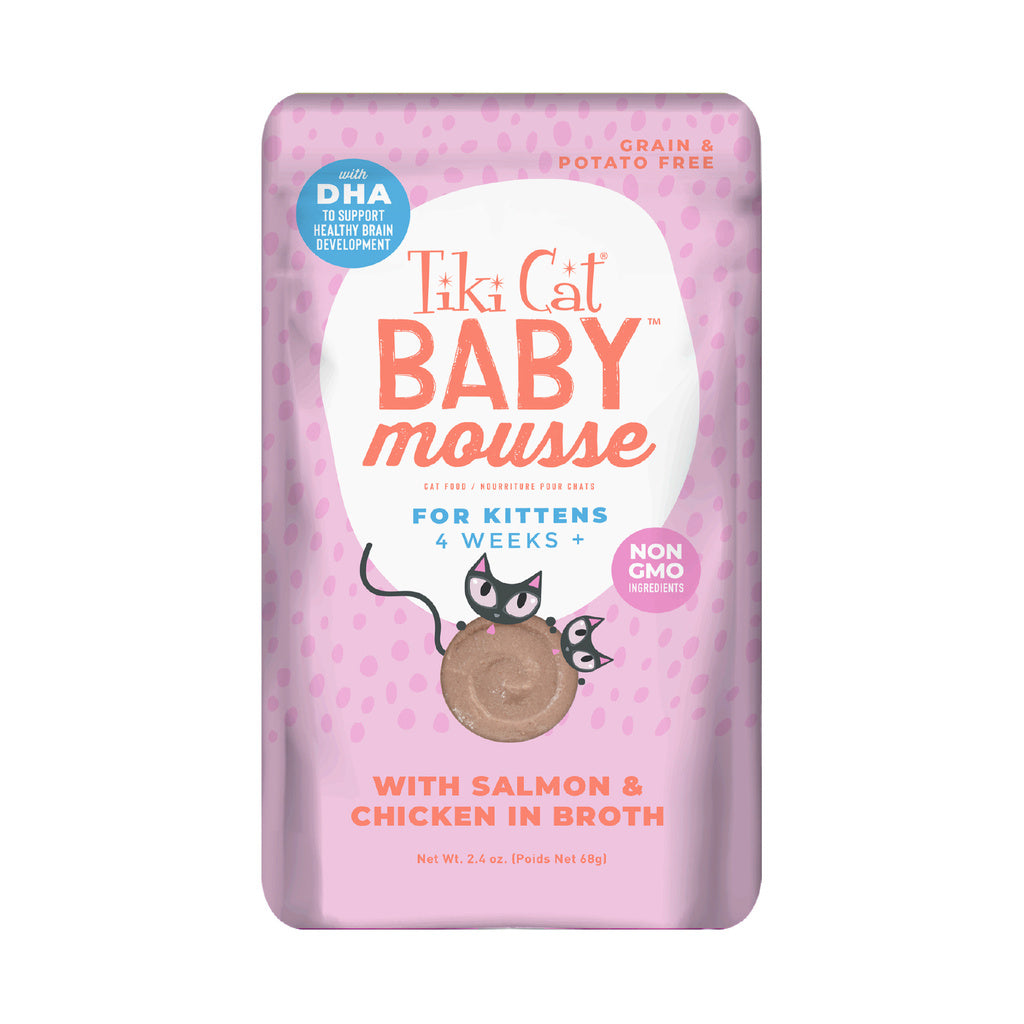 Tiki Cat Baby Mousse Kitten Food, Salmon & Chicken, 2.4 oz / 68g Pouch