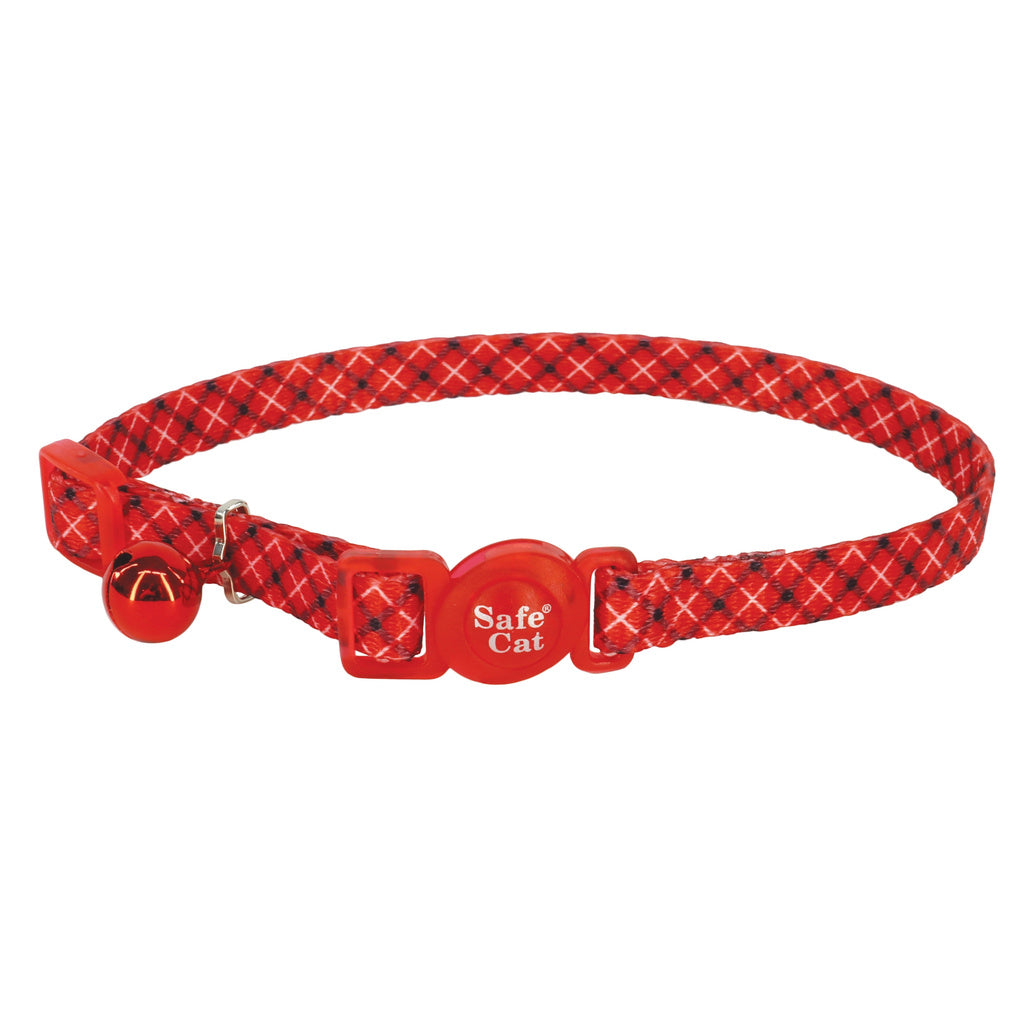 Coastal Safe Cat Fashion Adjustable Breakaway Collar - White Red Plaid, 8-12"