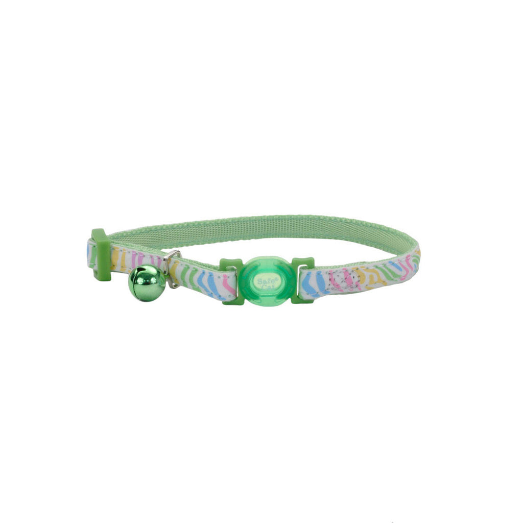 Safe Cat Glow in the Dark Adjustable Breakaway Cat Collar - Glowing Green Stripes