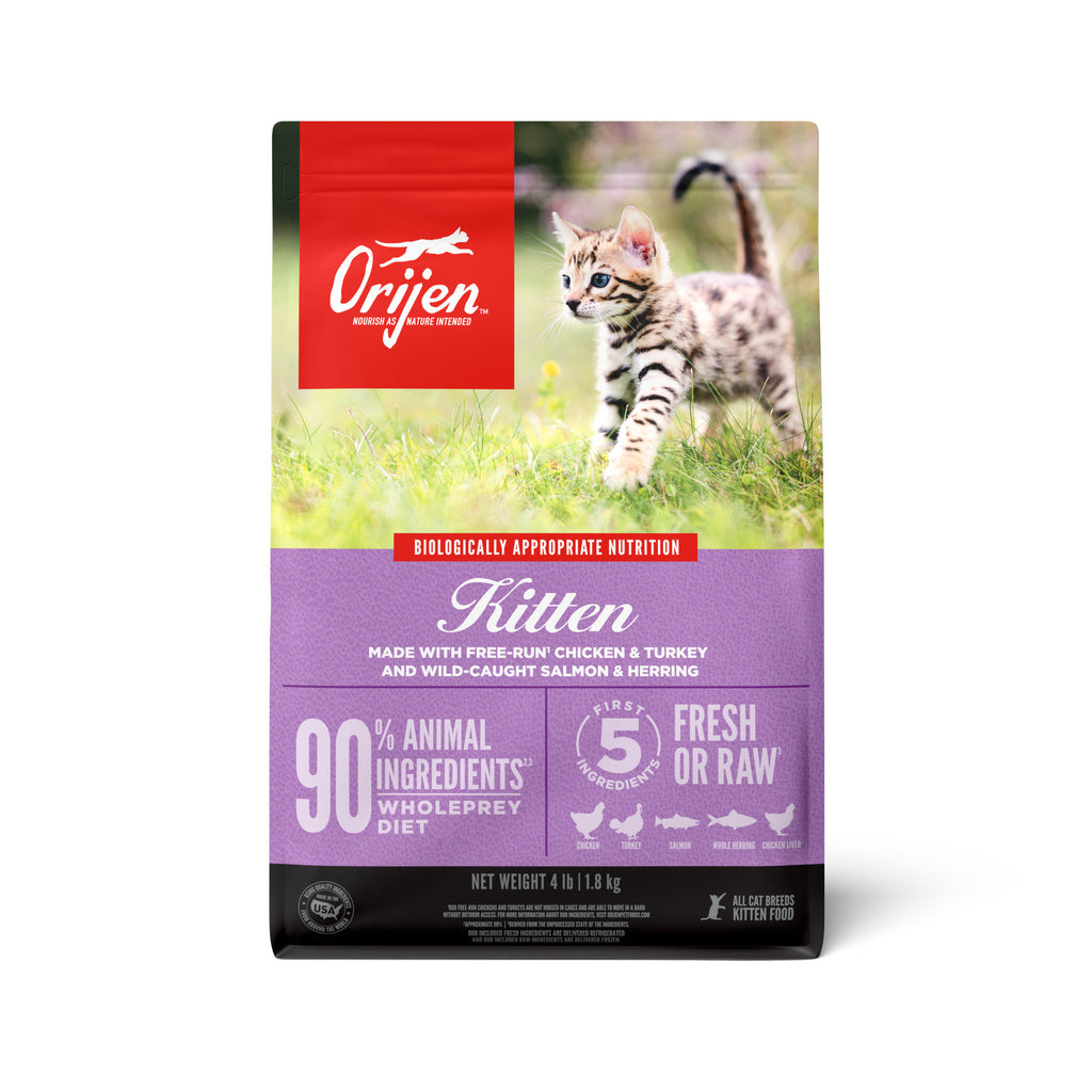 ORIJEN Kitten Grain-Free Dry Cat Food, 4 lb Bag - High Protein, Premium Kitten Food