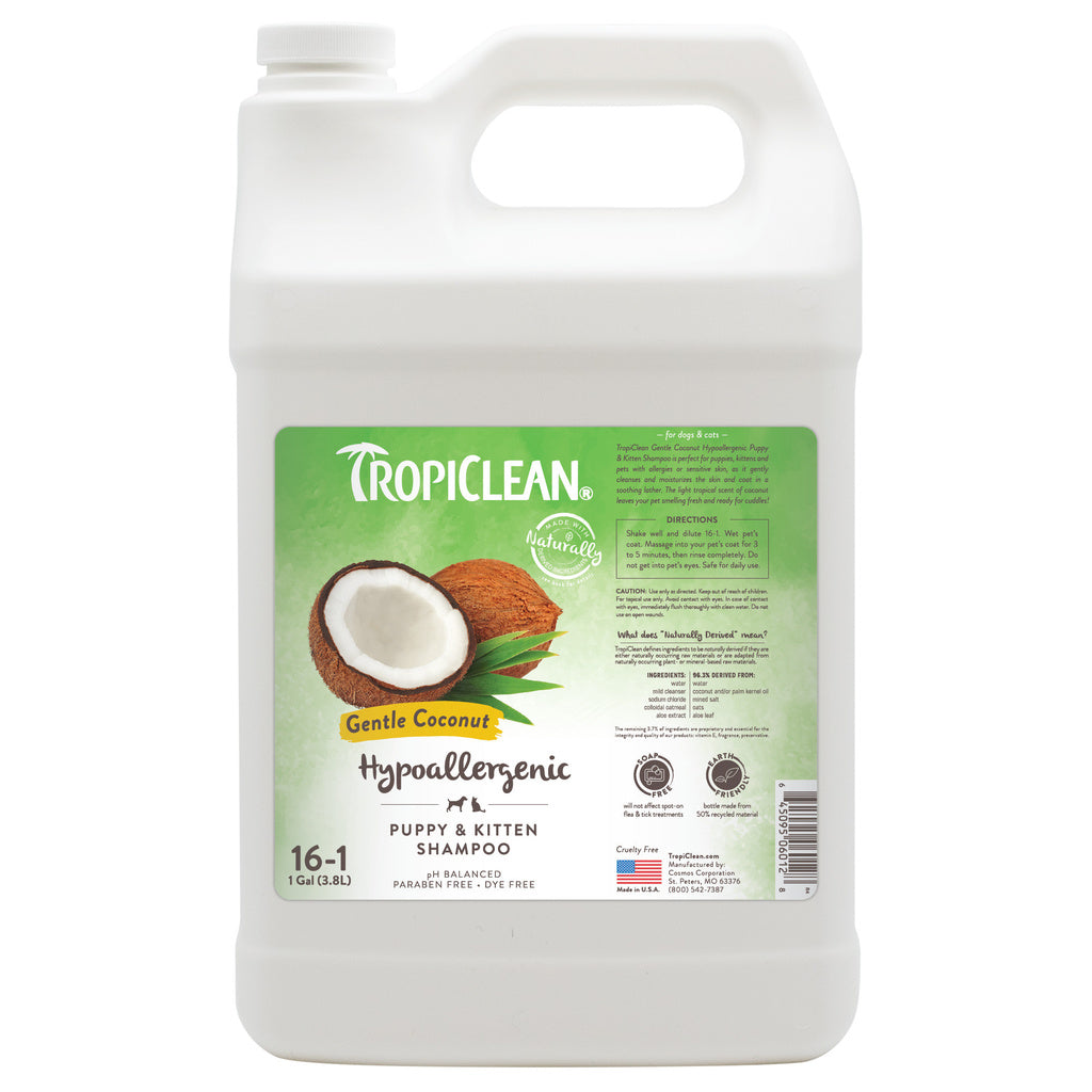 TropiClean Gentle Coconut Hypoallergenic Puppy & Kitten Shampoo - 1 Gallon