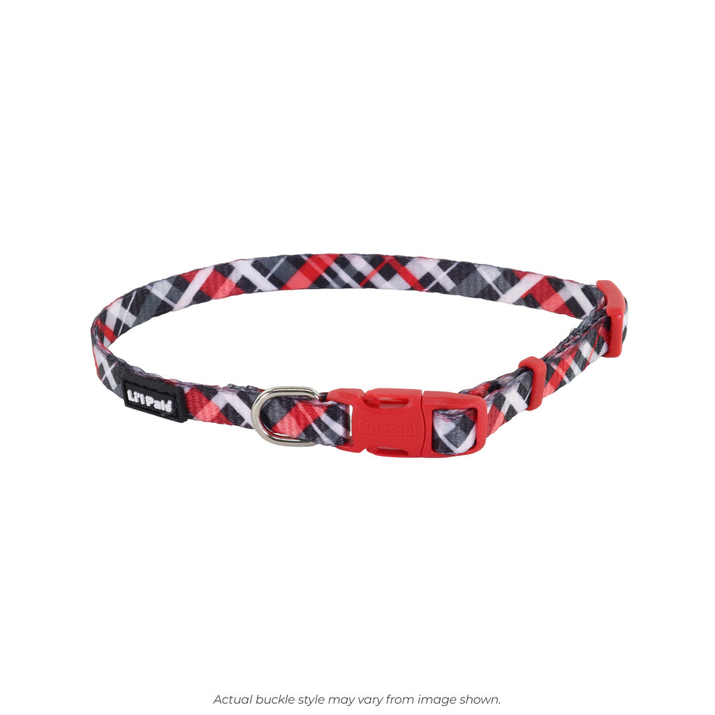 Li'l Pals Adjustable Dog Collar - Red & Grey Plaid - 3/8 in x 8-12 in