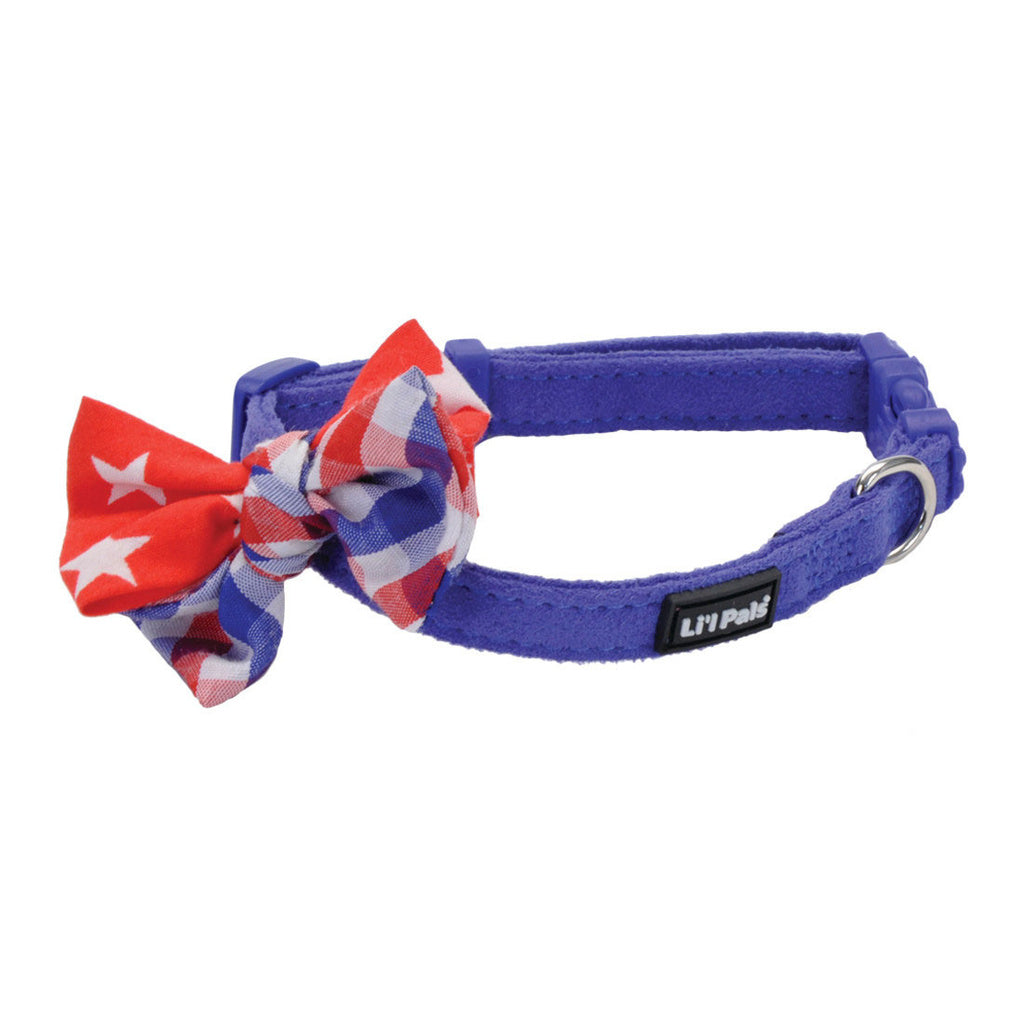 Coastal Li'l Pals Microfiber Dog Collar, Blue with Bow, 3/8" x 8-12"