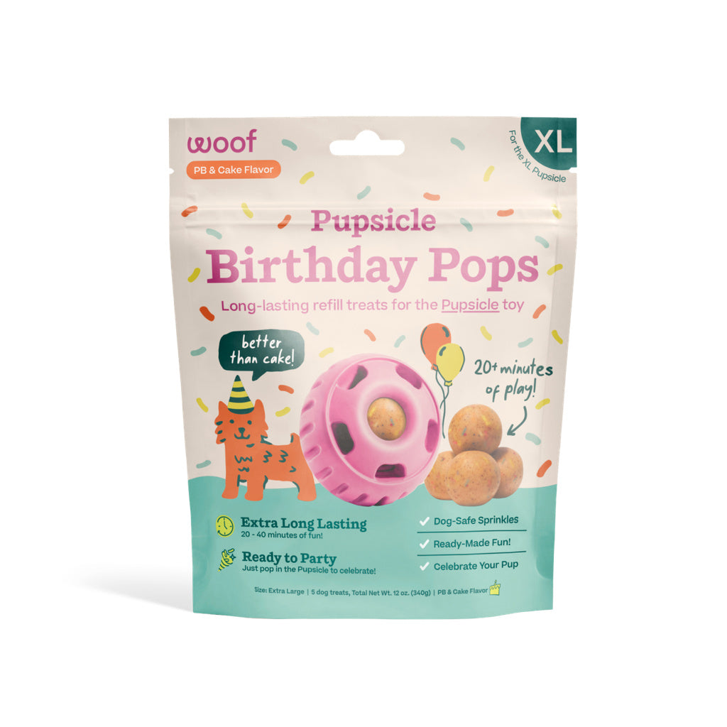 WOOF Pupsicle Birthday Pops - XL - Peanut Butter & Cake Flavor - 5 Count Dog Treats