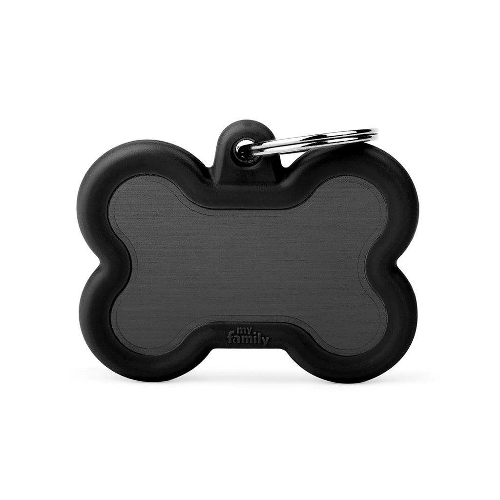 MyFamily Hushtag XL Black Bone Pet ID Tag - Aluminum with Rubber Silencer