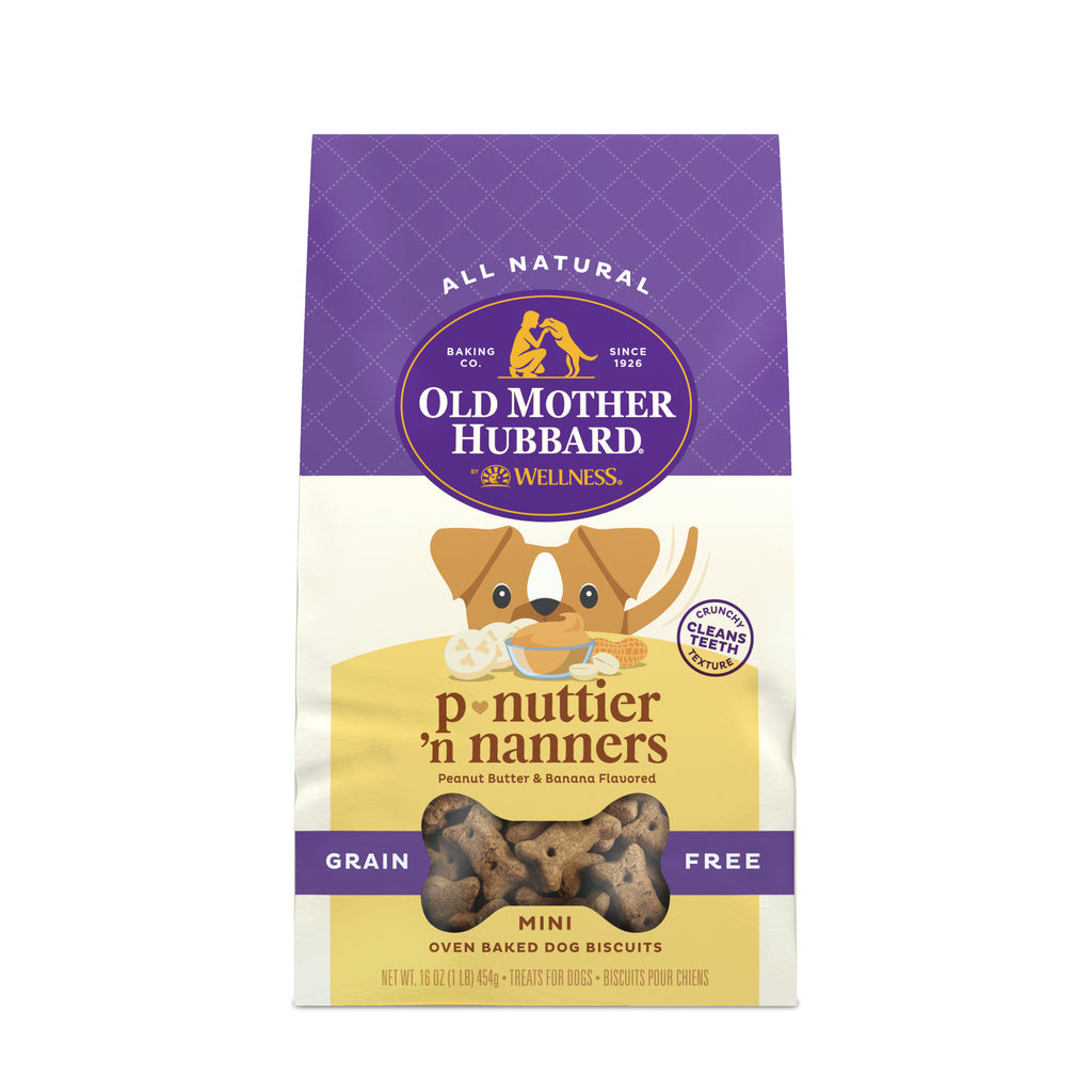 Old Mother Hubbard Wellness P-Nuttier 'N Nanners Dog Treats, Mini Size, Peanut Butter & Banana Flavor, 16 oz Bag