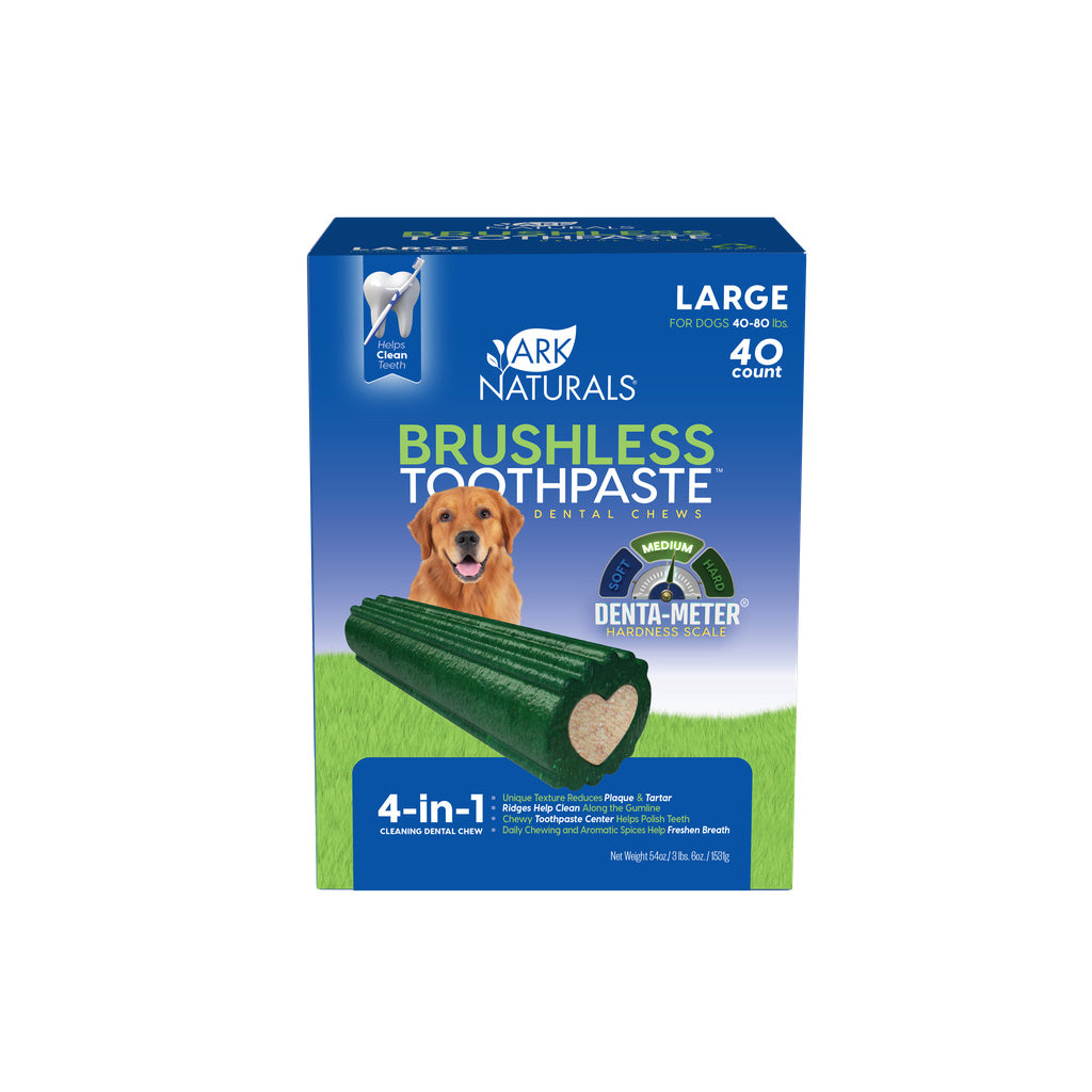 Ark Naturals Brushless Toothpaste Large Dog Treats - Dental Chews, Value Pack (40 Count)