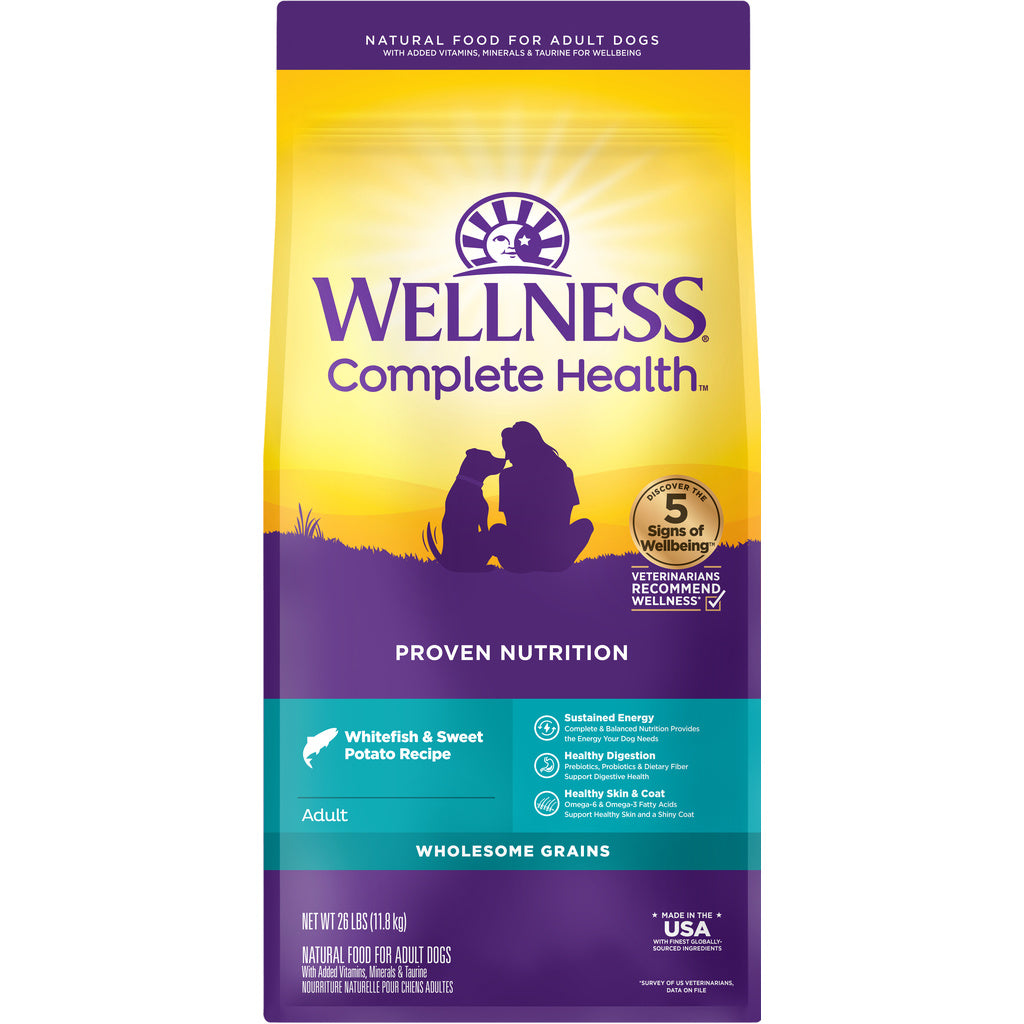 Wellness Complete Health Adult Whitefish & Sweet Potato Dry Dog Food, 26-lb