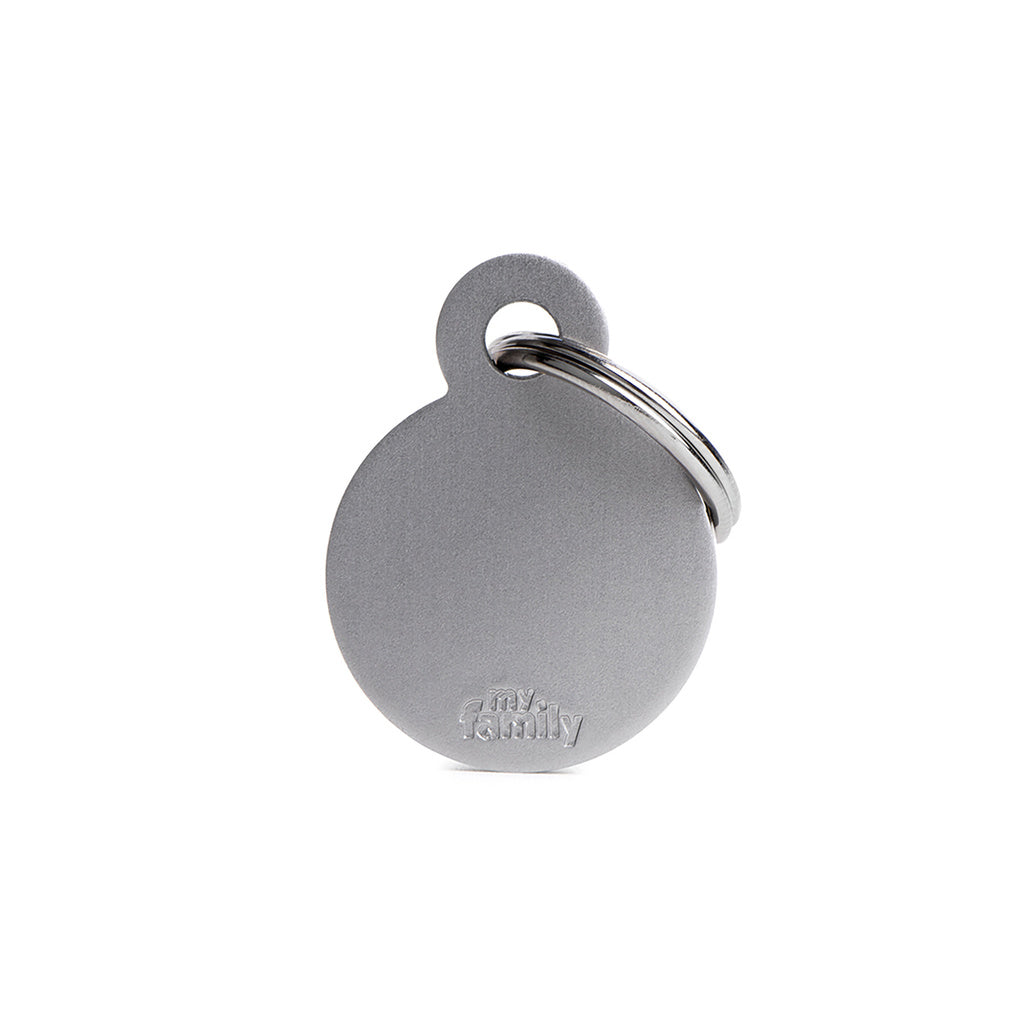 MyFamily Small Circle Basic Pet ID Tag - Gray Aluminum, 21x28mm, Engravable