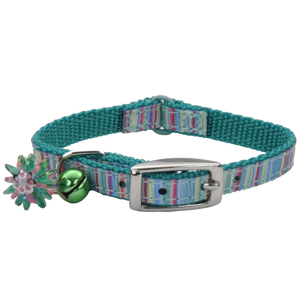 Li'l Pals Ribbon Safety Kitten Collar with Bell & Bead - Green Stripe
