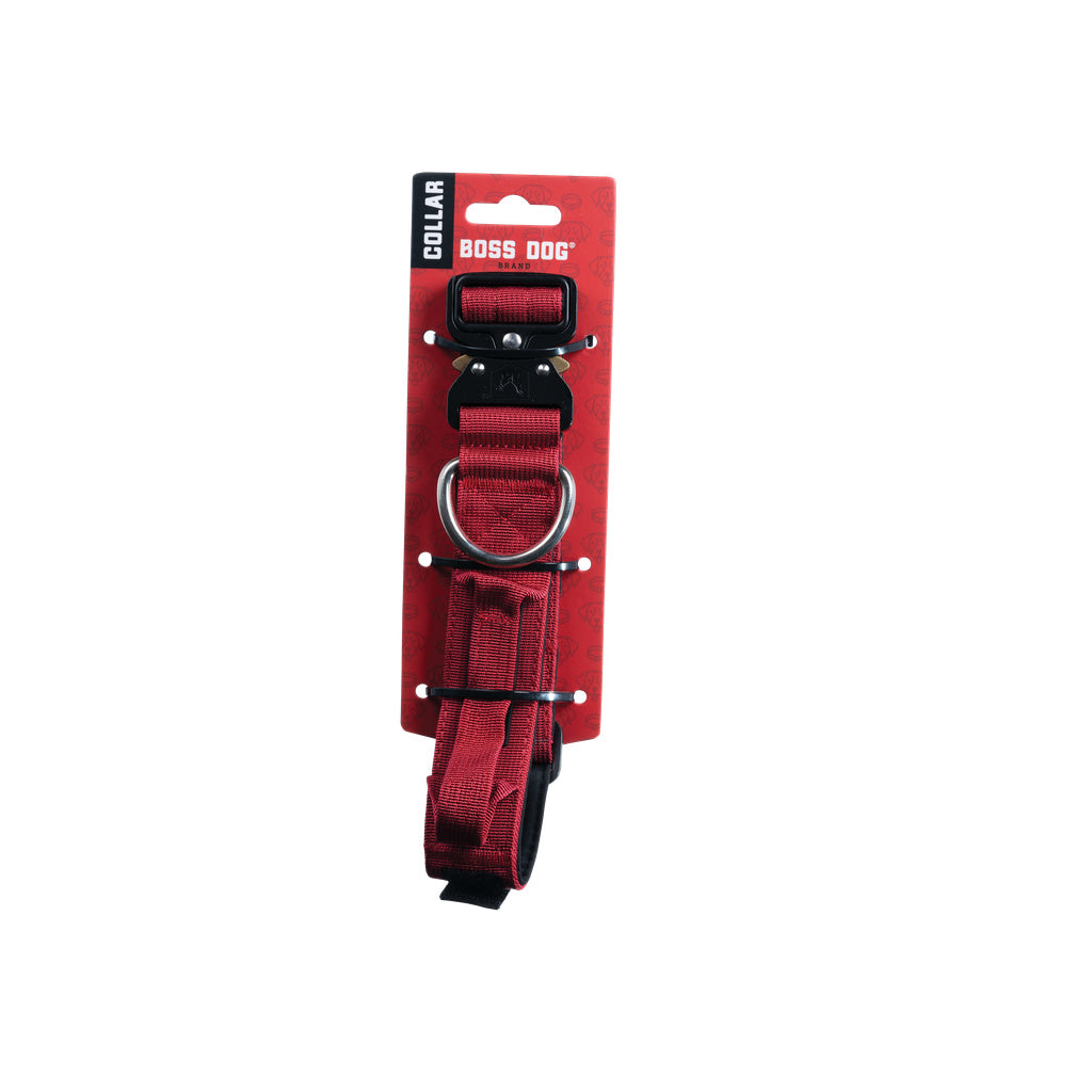 Boss Dog Tactical Dog Collar - Red, Large, Adjustable 17-22"