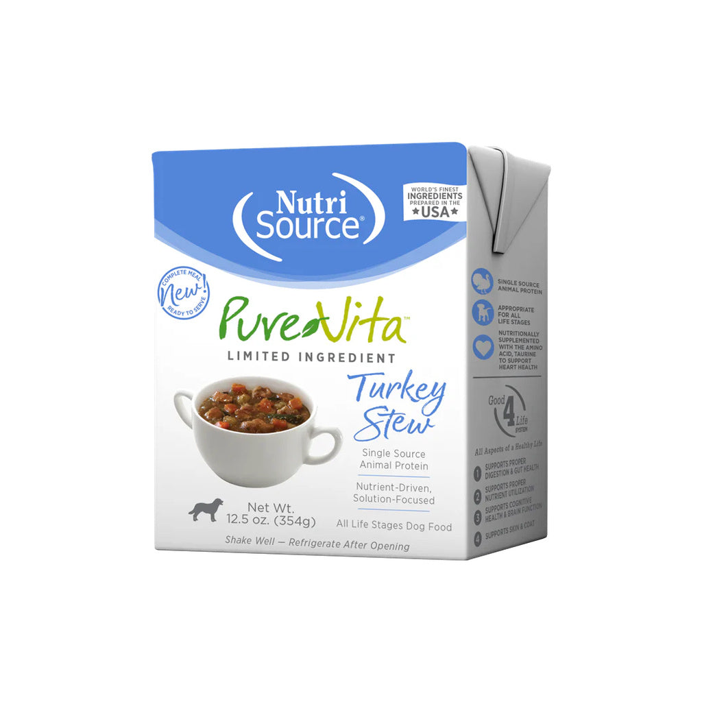 PureVita Turkey Stew Wet Dog Food, Grain-Free or Grain Inclusive, 12.5 oz Tetra Pak