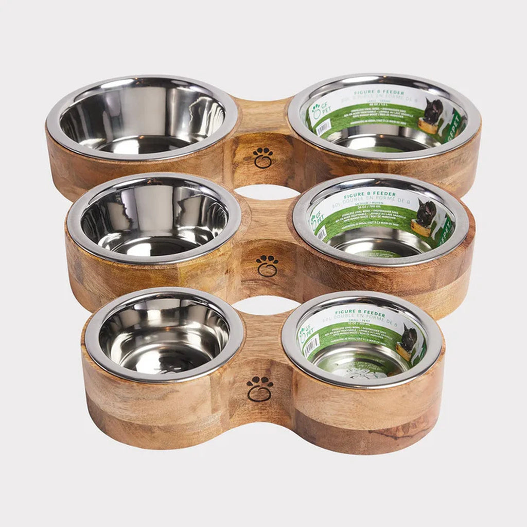 GF PET Figure 8 Mango Wood Double Diner Feeder - Elevated Bowls for Food & Water
