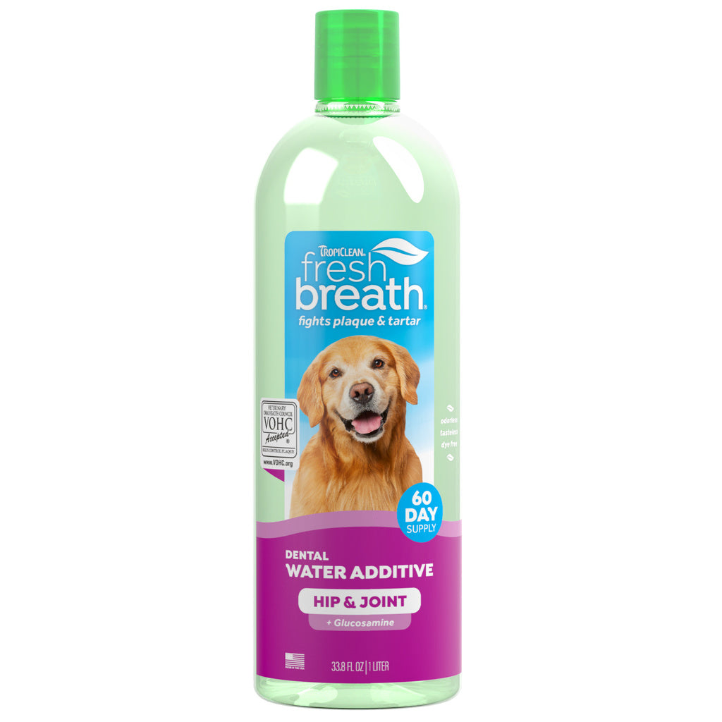 TropiClean Fresh Breath Plus Hip & Joint Oral Care Water Additive for Dogs & Cats, 33.8 oz