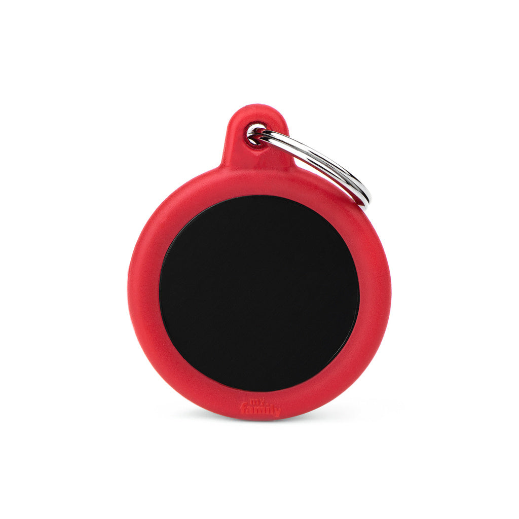 MyFamily Hushtag Black Aluminum Circle Pet ID Tag with Red Rubber