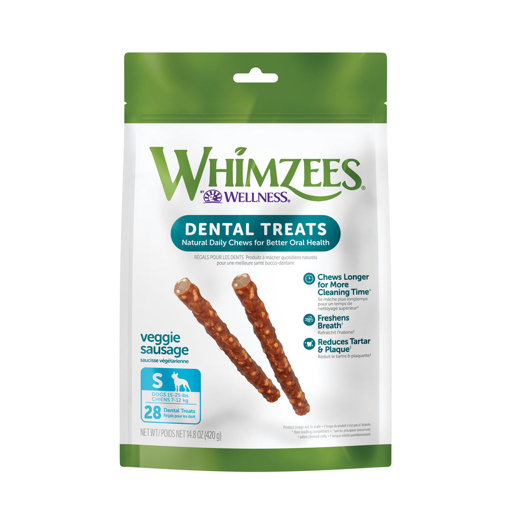 Whimzees Small Veggie Sausage Dental Dog Treats, 28 Count