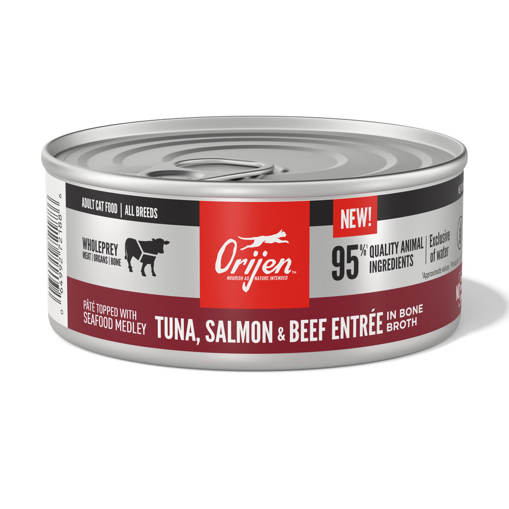 ORIJEN Adult Wet Cat Food Tuna Salmon & Beef Entree in Bone Broth, Grain Free, 5.5oz