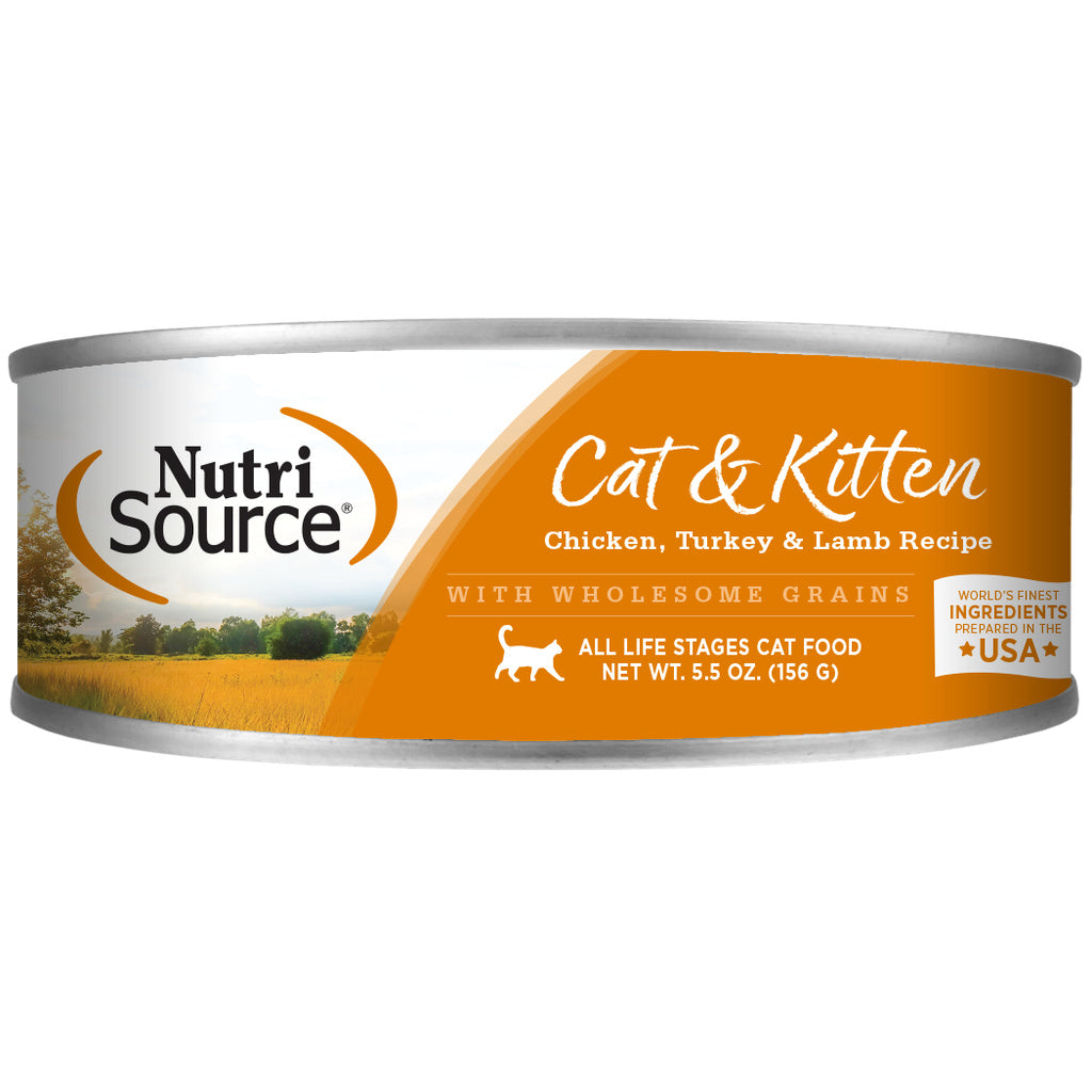 NutriSource Canned Cat & Kitten Food - Chicken, Turkey & Lamb Recipe - 5 or 5.5 oz Can