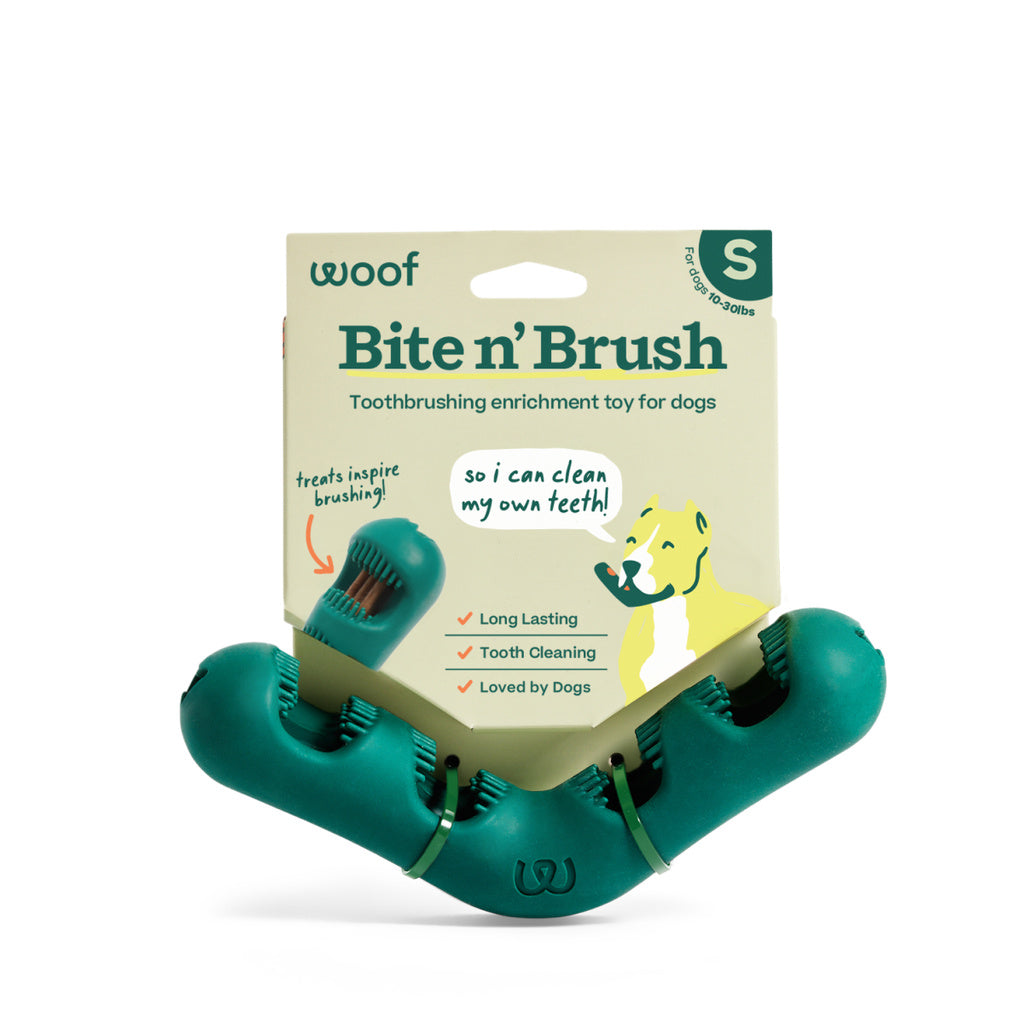 Woof Bite n' Brush Dog Toy - Small, Dental Chew for Plaque & Tartar Control