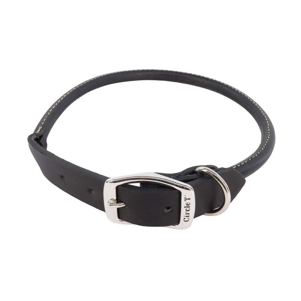 Circle T Oak Tanned Leather Round Dog Collar, Black, 1" x 24"