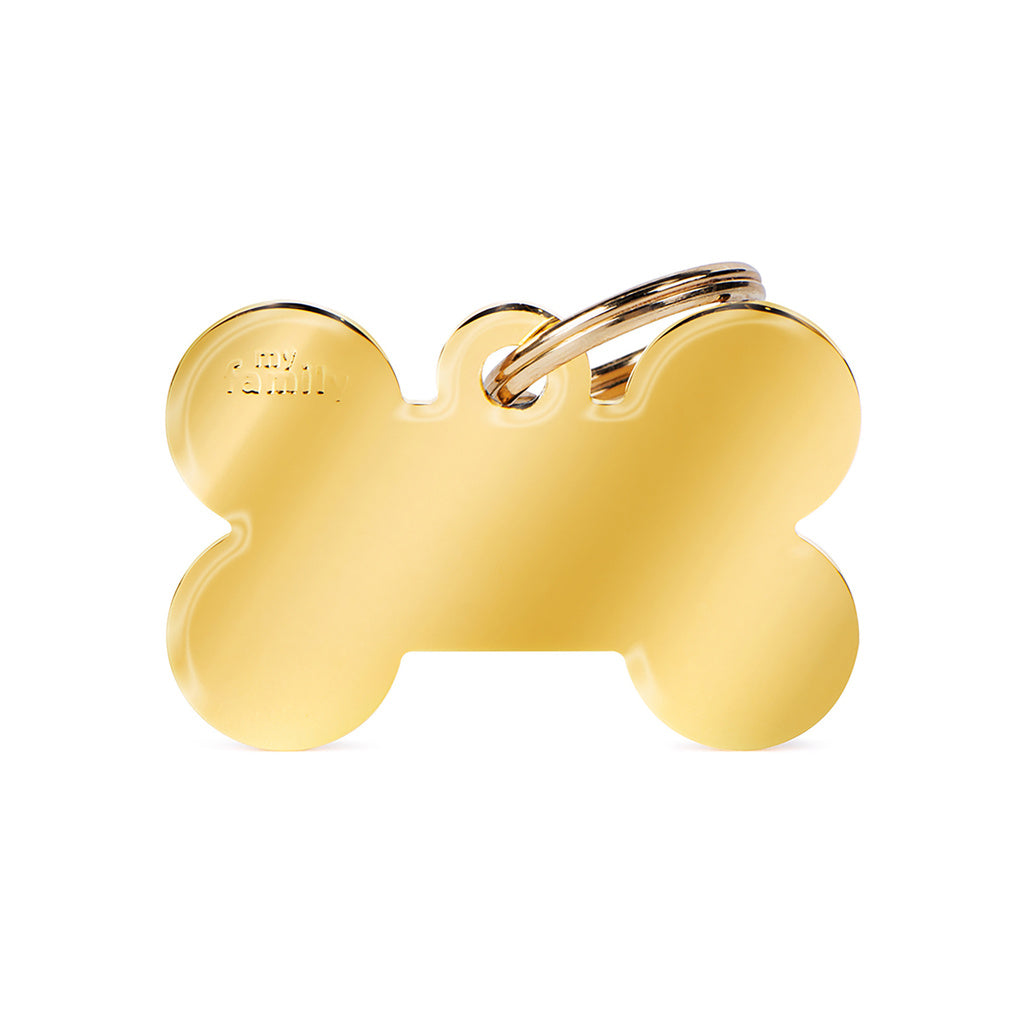 MyFamily Basic Big Bone ID Tag - Gold-Plated Brass - Dog Tag - Pet ID