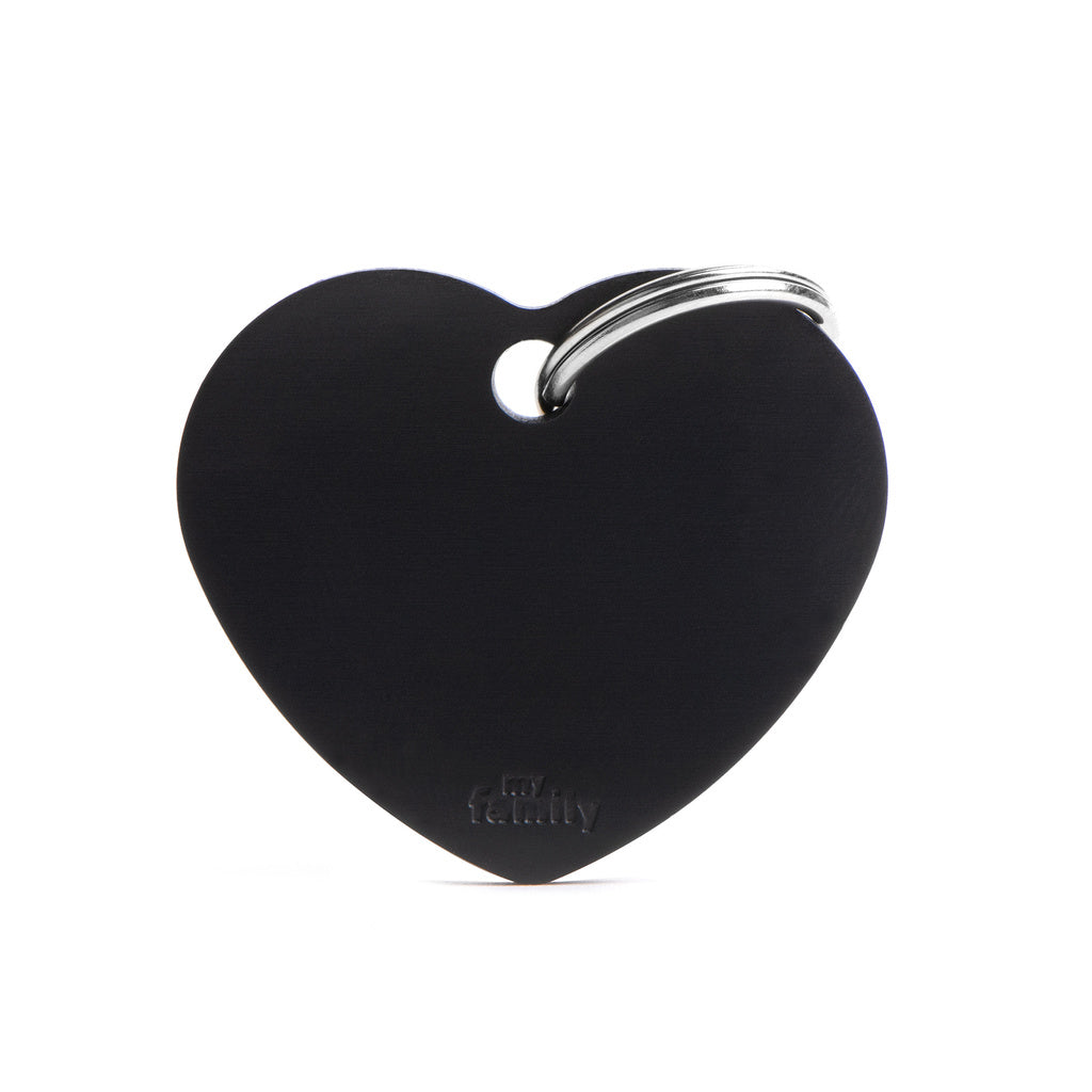 My Family Basic Big Heart Black Aluminum Pet ID Tag
