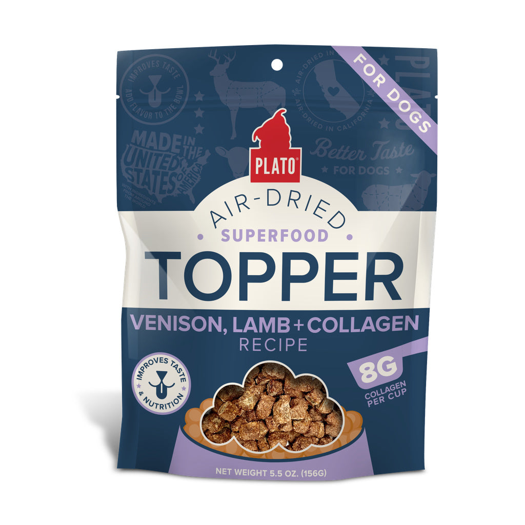 Plato Pet Treats Superfood Topper - Venison, Lamb & Collagen Recipe - 5.5 oz / 156g - Dog Food Topper