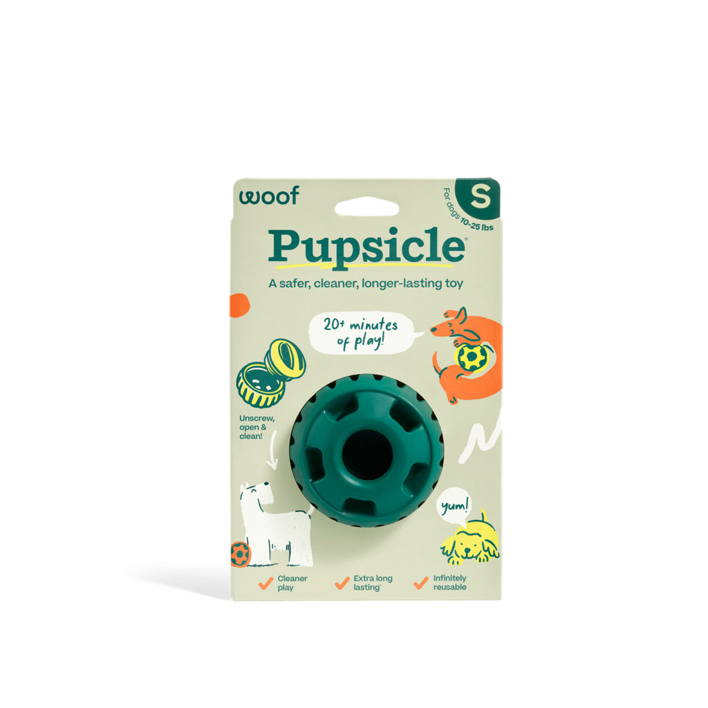 Woof Pupsicle Interactive Dog Toy - Treat Dispenser, Long-Lasting, Green, Small Dogs 10-25 lbs
