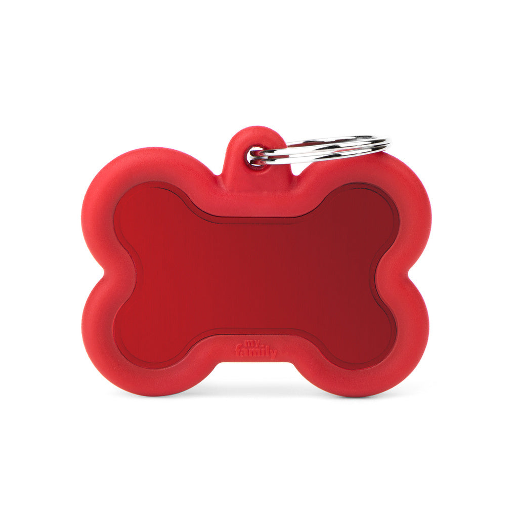 MyFamily Hushtag Red Aluminum Bone Pet ID Tag with Rubber, Silent Dog Tag