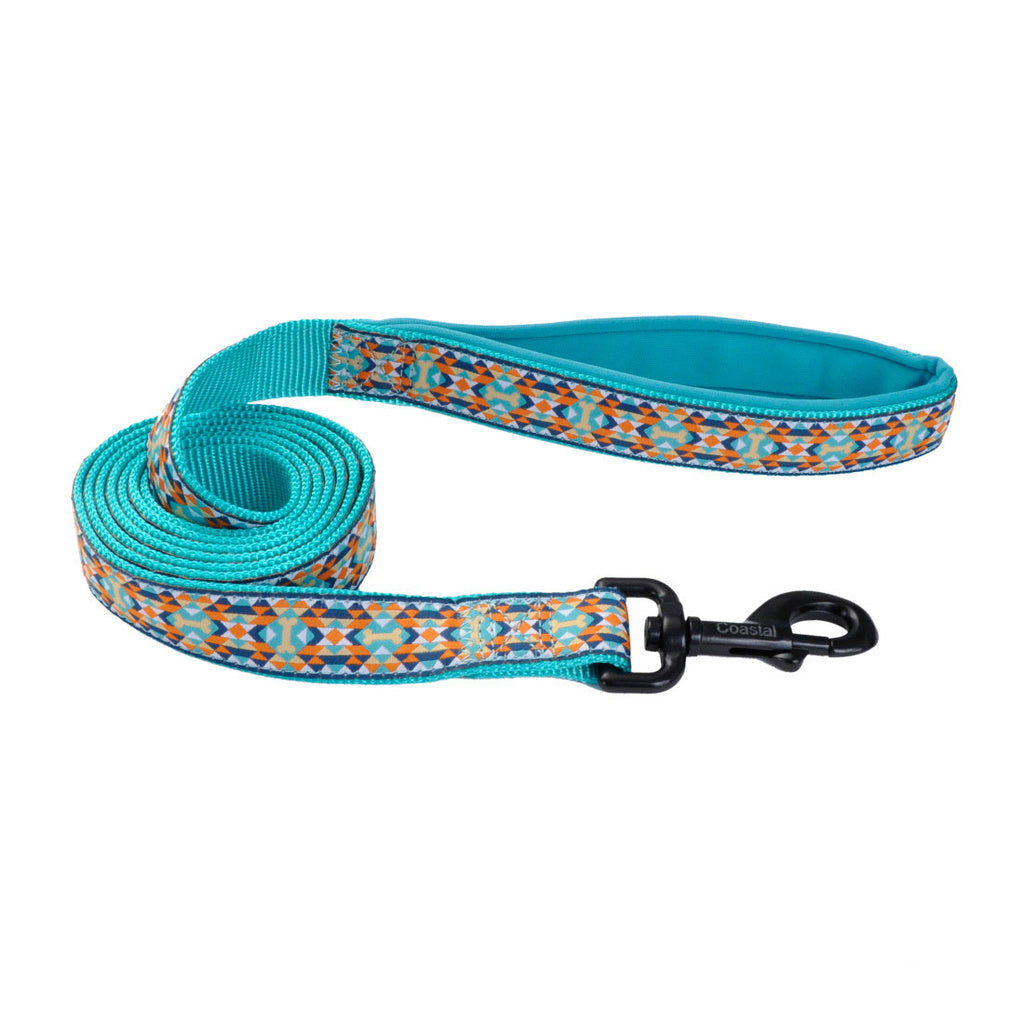 Ribbon Weave Dog Leash - Navy Teal Yellow Bones - 5/8" x 6' - Small/Medium