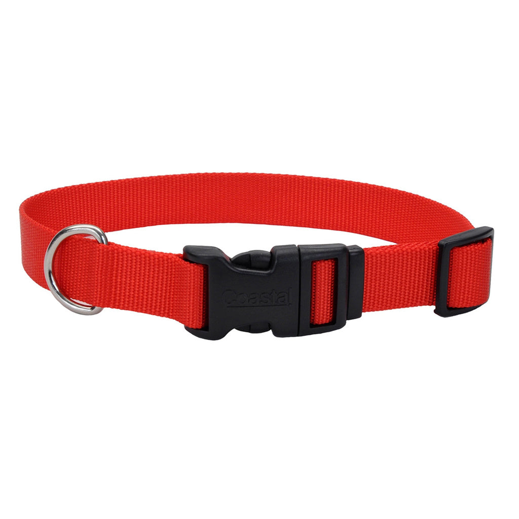 Coastal Tuff Dog Collar - Red Nylon Adjustable Collar, 1" Wide, Fits Neck 18-26"