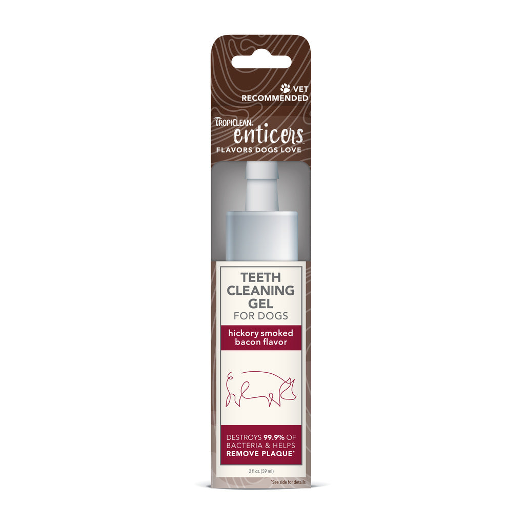 TropiClean Enticers Dog Teeth Cleaning Gel, Hickory Smoked Bacon Flavor, 2 oz - Dog Toothpaste Alternative