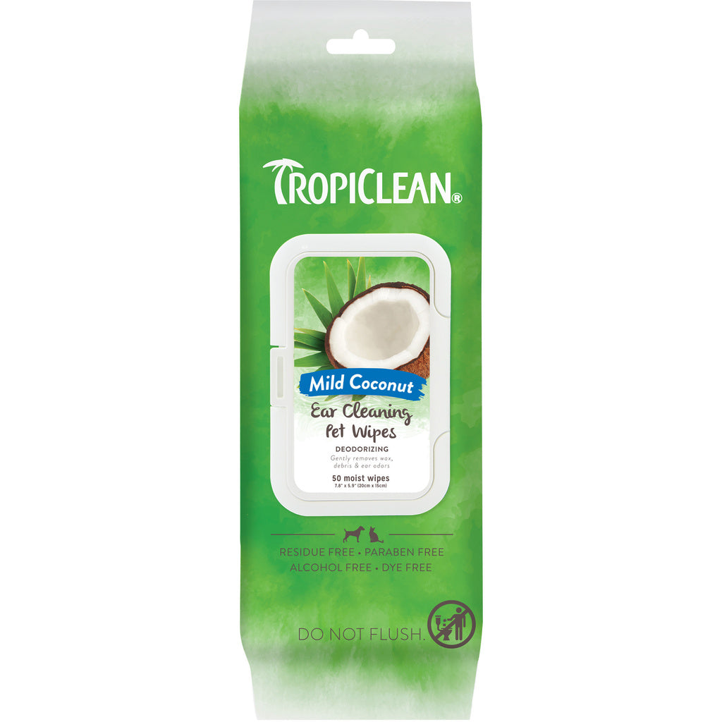 TropiClean Ear Cleaning Wipes for Dogs & Cats - 50 Count Pet Ear Wipes