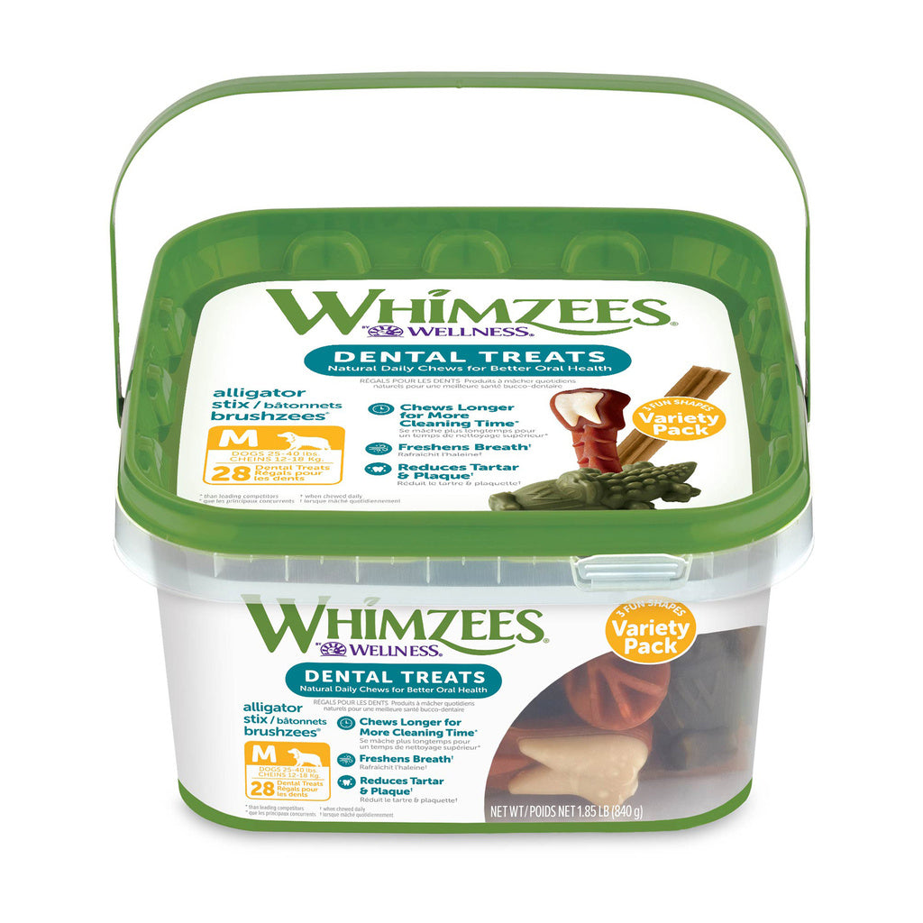 Whimzees Variety Pack - Medium Size Dog Dental Treats, 28 Count Box