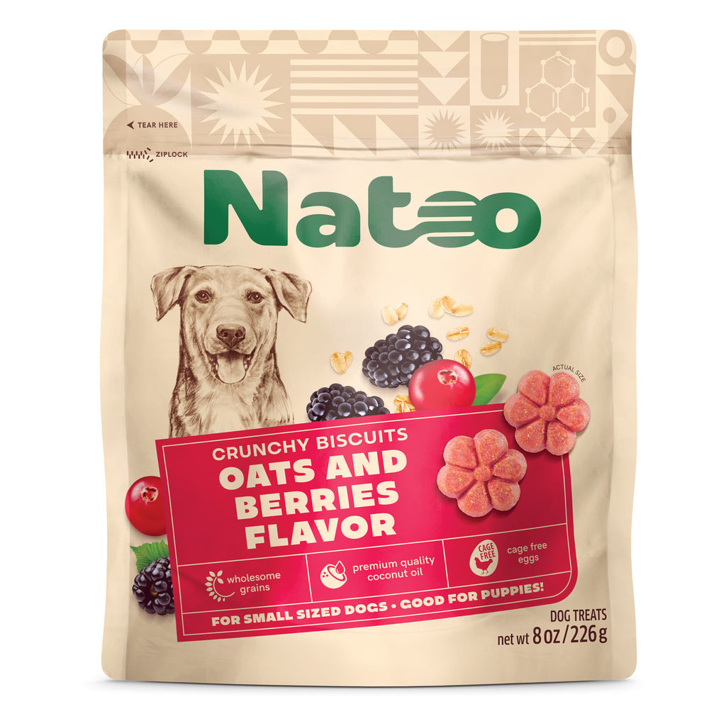 NATOO Biscuits for Small Dogs & Puppies, Oats & Berry Flavor, 8 oz Crunchy Dog Treats