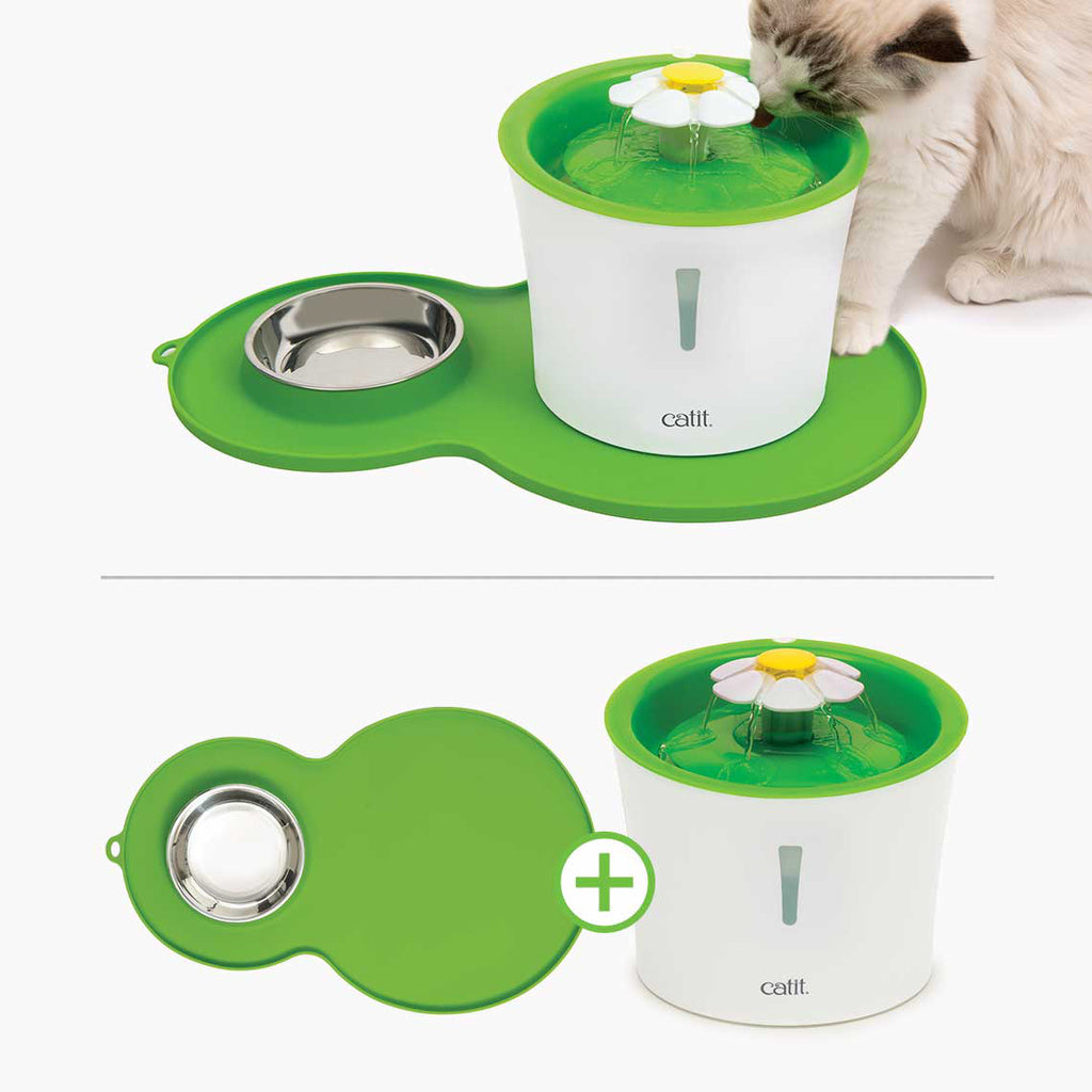 Catit Flower Fountain & Mat Combo - 3L Cat Water Fountain with Silicone Placemat