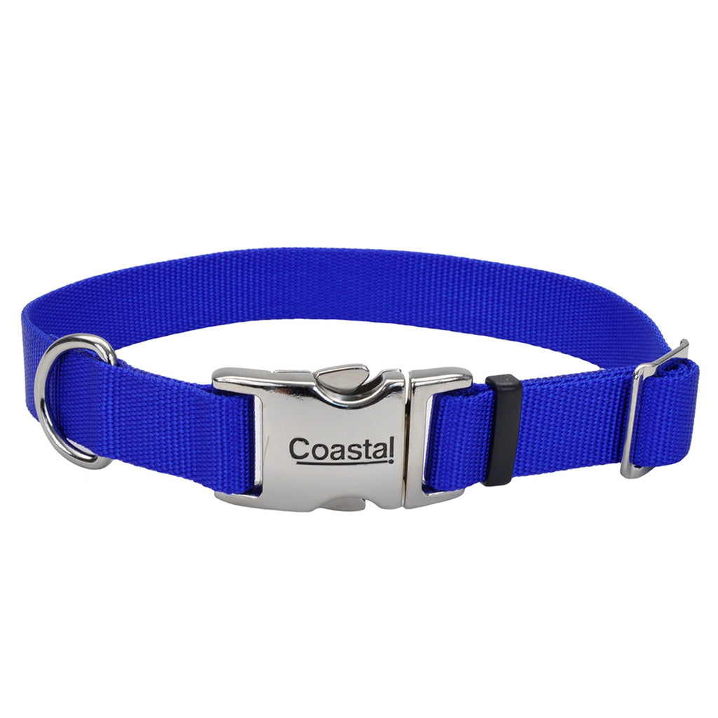 Coastal Titan Dog Collar - Adjustable Nylon with Metal Buckle - Blue - 3/4 inch x 14-20 inch