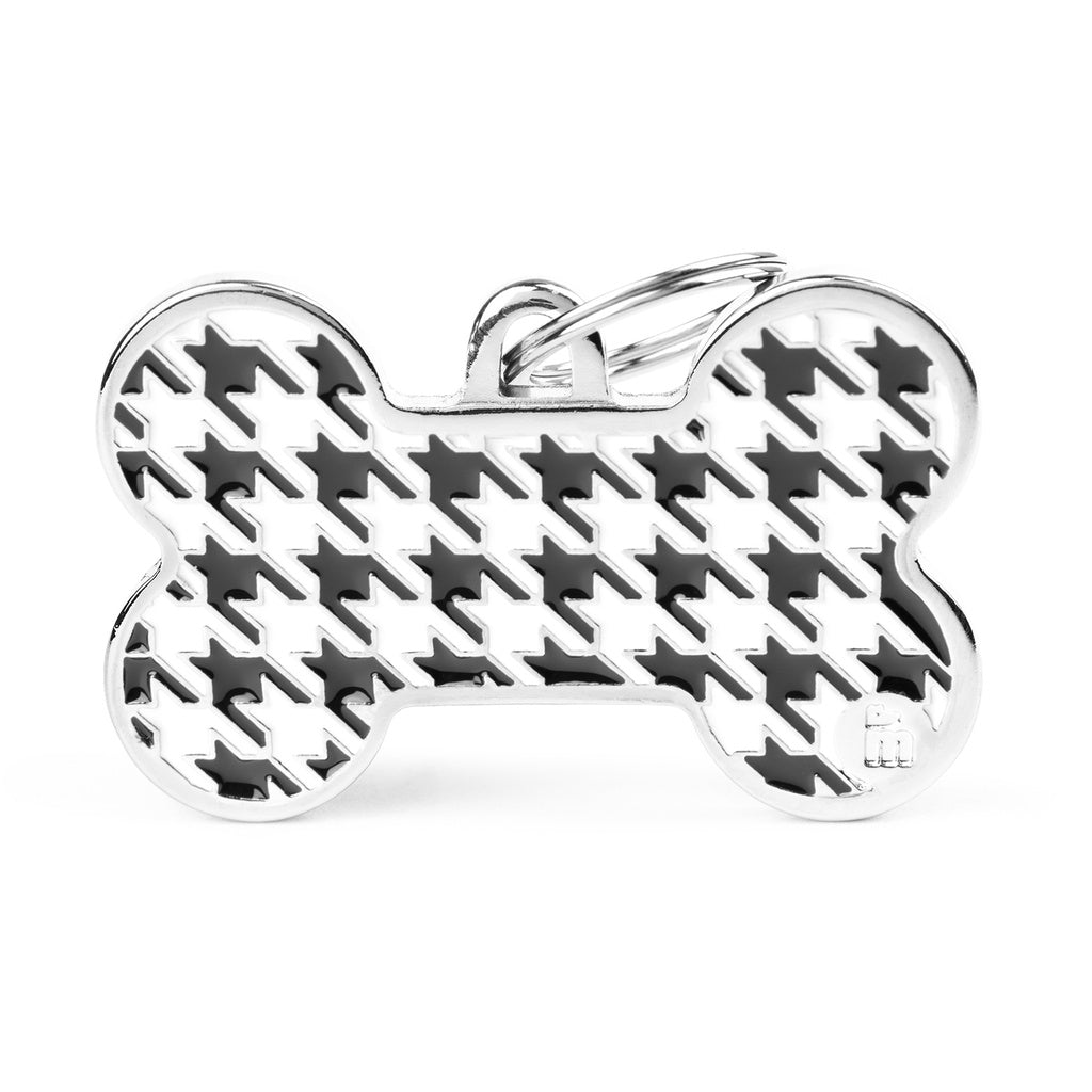 My Family Style Pied de Poule XL Black Bone ID Tag