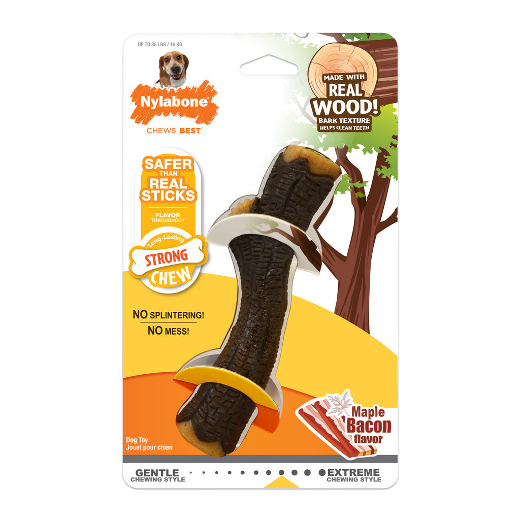 Nylabone Strong Chew Stick Real Wood Maple Bacon Flavor - Wolf Size Dog Toy