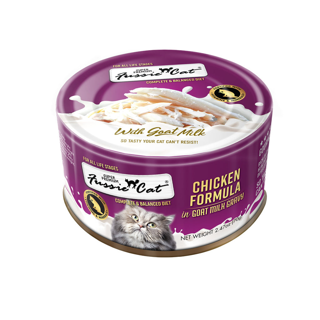 Fussie Cat Super Premium Chicken in Goat Milk Gravy Shredded Wet Cat Food, 2.47oz Pouch