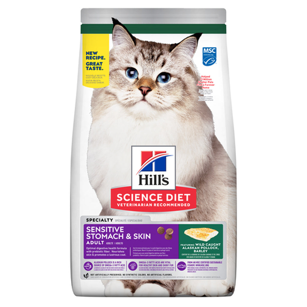 Hill's Science Diet Adult Sensitive Stomach & Skin Pollock & Barley Dry Cat Food, 3.5 lb Bag