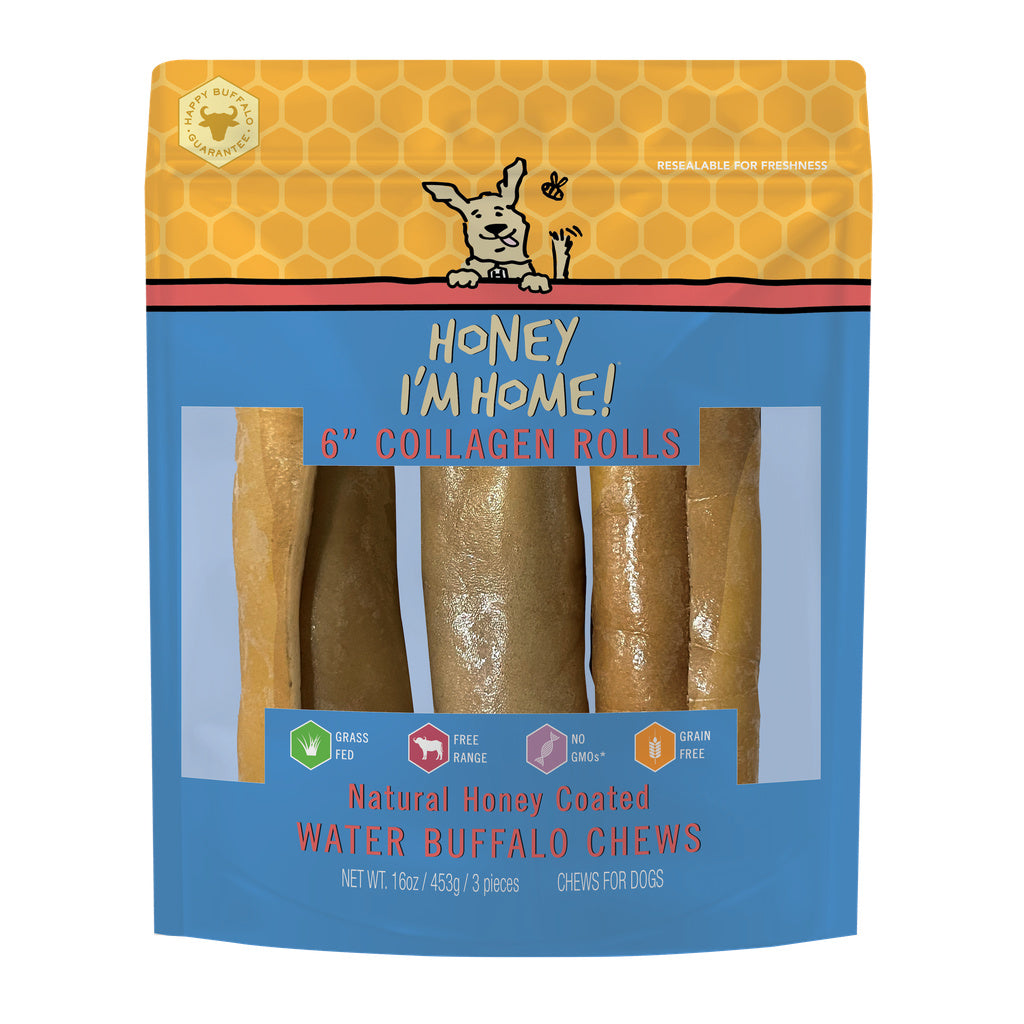 Honey I'm Home Dog Treats - 6" Buffalo Collagen Rolls - 3 Count Pack