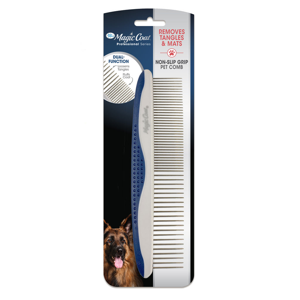 Four Paws Magic Coat Non-Slip Grip Pet Comb - Professional Series Detangling Comb for Dogs & Cats