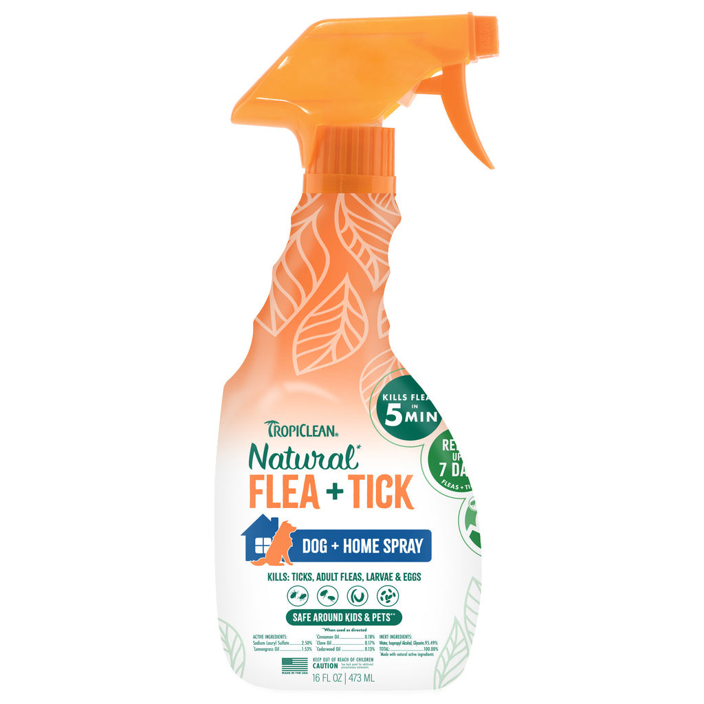 TropiClean Natural Flea & Tick Pet Spray - 16 oz Dog & Home Bedding Treatment