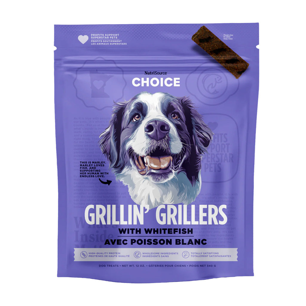 NutriSource Grillin' Grillers Whitefish Dog Treats - 12 oz Bag, Chewy & Protein Rich